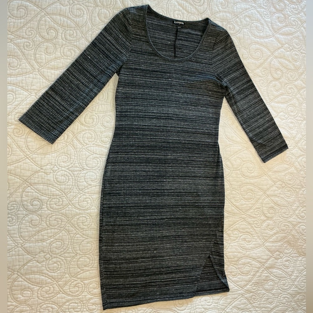 Express Bodycon Ribbed Knit Black / Gray Dress 3/4 Sleeve women’s size Small